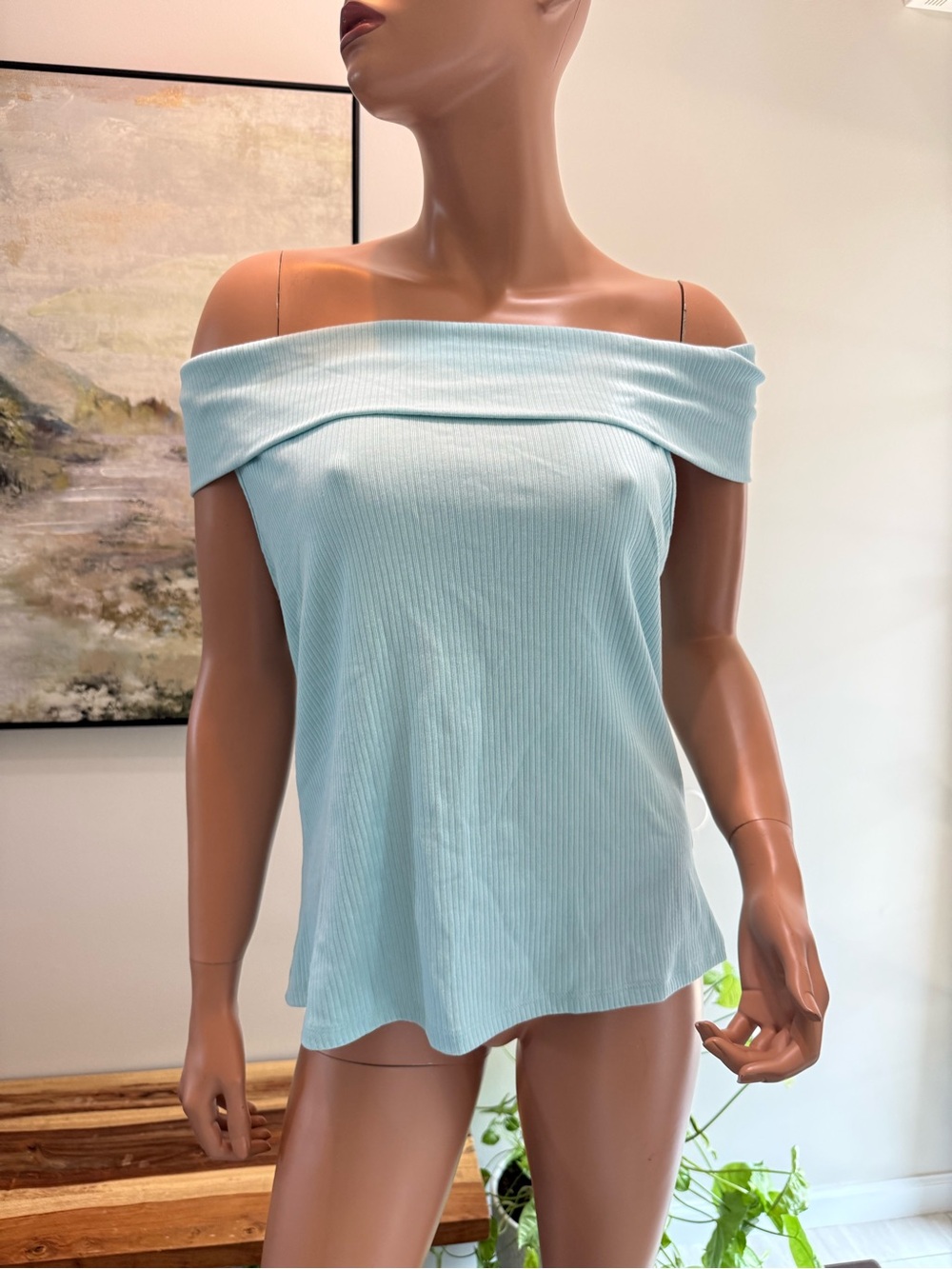Old Navy Light Blue Off-Shoulder Ribbed shirt XXL stretch nwt